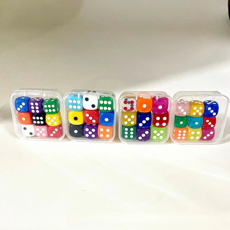 9 Pieces Transparent Color Dice with Box 6 Sided Dice for Board Games 14mm 16mm Bulk for Math Learning Dice for Classroom