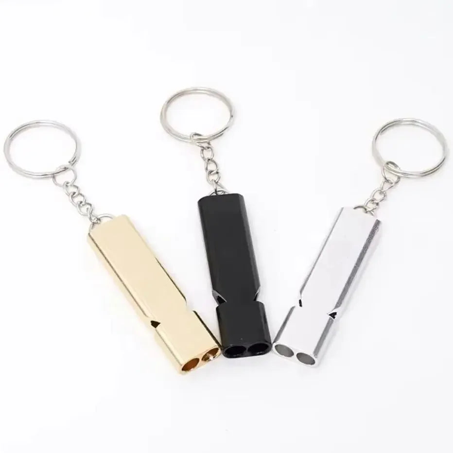 Flat Aluminum Alloy Dual Frequency Survival Whistle Double Tube Outdoor Equipment Equipped EDC Tool