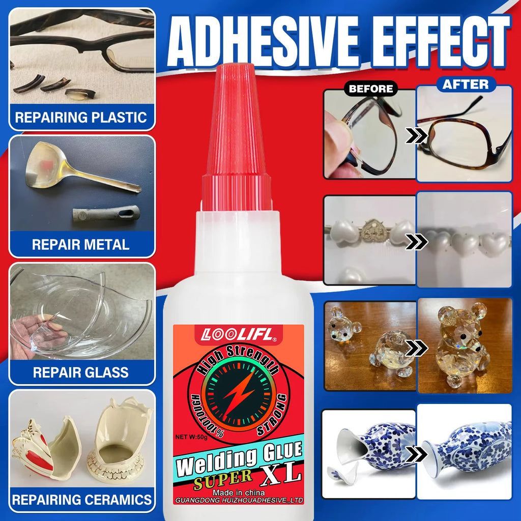 LOOLIFL 50g super glue, professional adhesive, transparent cyanoacrylate glue, quick-drying, tasteless and long-lasting adhesion