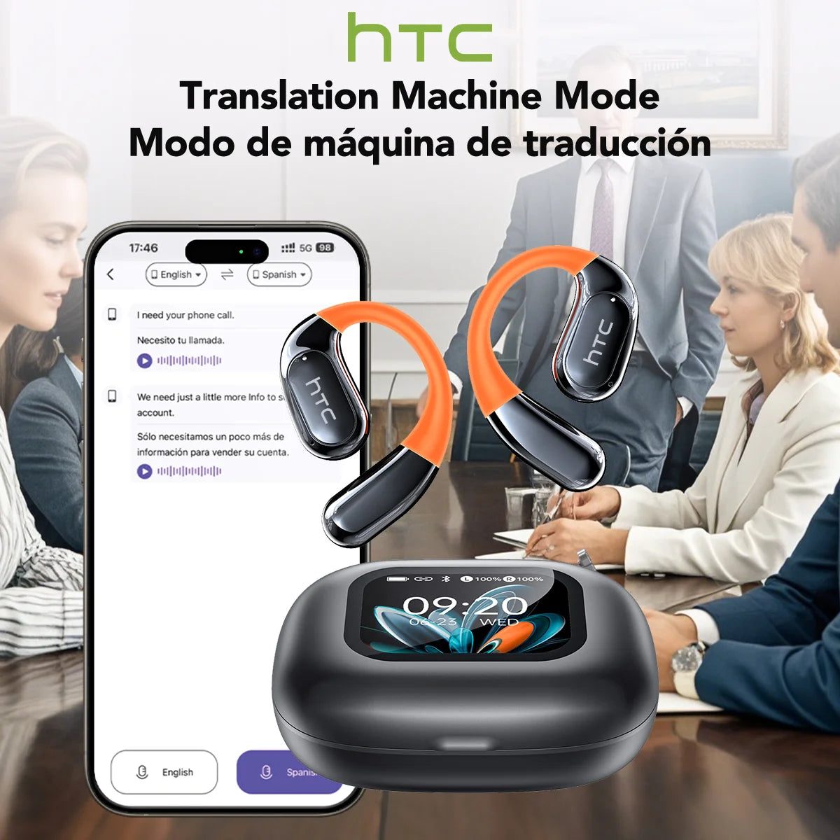 Bluetooth Earphone HTC NE27 AI Translator Wireless Earbud Open Ear High Quality Earphone HD Call HiFi Sound Sport Headset
