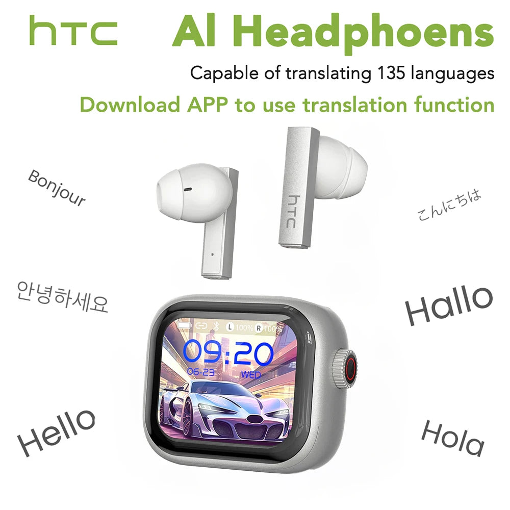 HTC Original AI Translator Wireless Bluetooth Earphones NE40 LED Touch Screen Earbud HiFi Sound Noise Reduction Sports Headphone