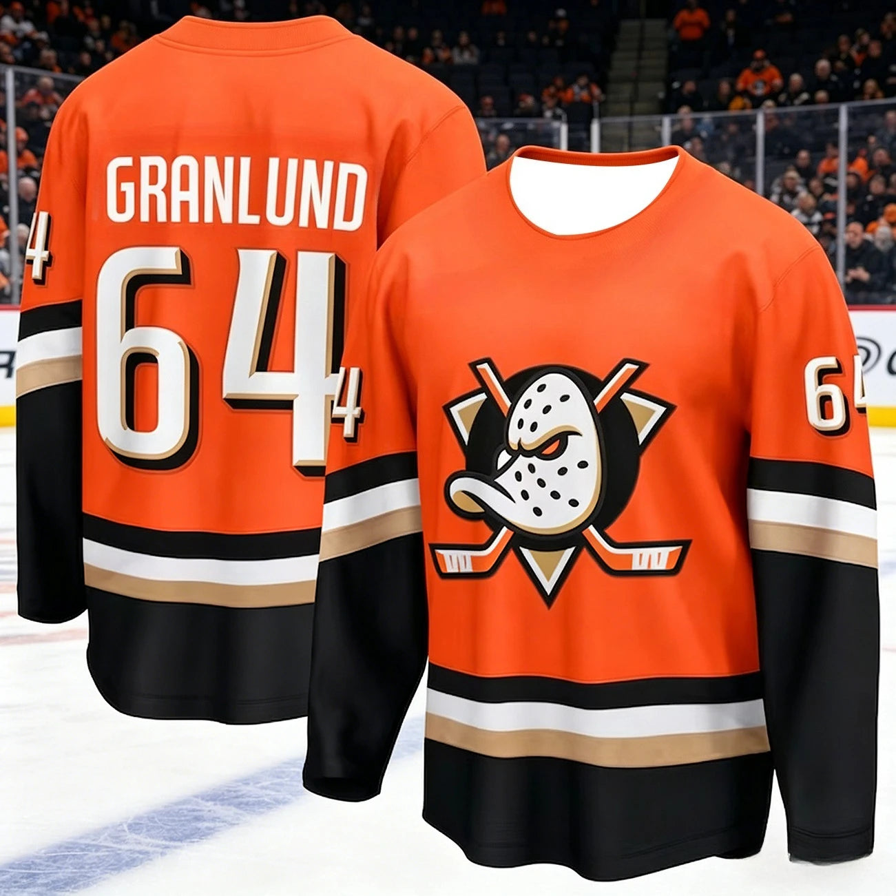 Men's Ice Hockey Ducks Jersey Anaheim Printing Moisture-Wicking Long Sleeve Breathable Sports Uniform Plus Size for Fans