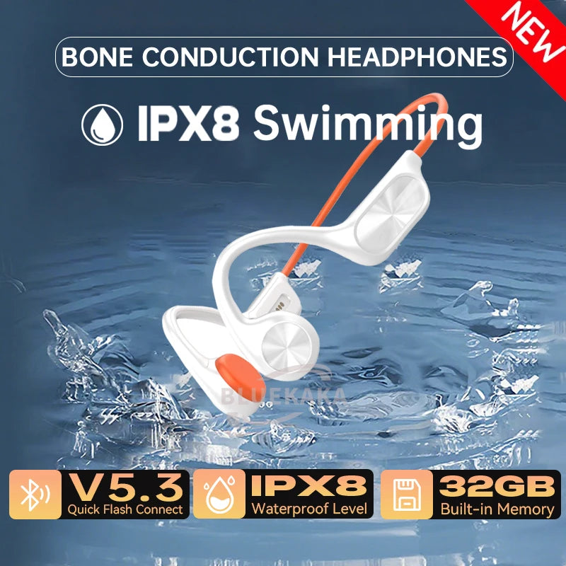 2025 Bone Conduction Wireless Headphones IPX8 Waterproof Swimming Headset 32GB MP3 Player BT5.4 With Mic Music  Sports Earphone