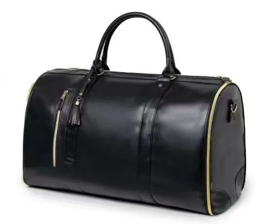Foldable Garment Travel Bag, PU Leather Suit Duffel Bag Large Capacity Weekender Carry On Gym Bag for Men Women