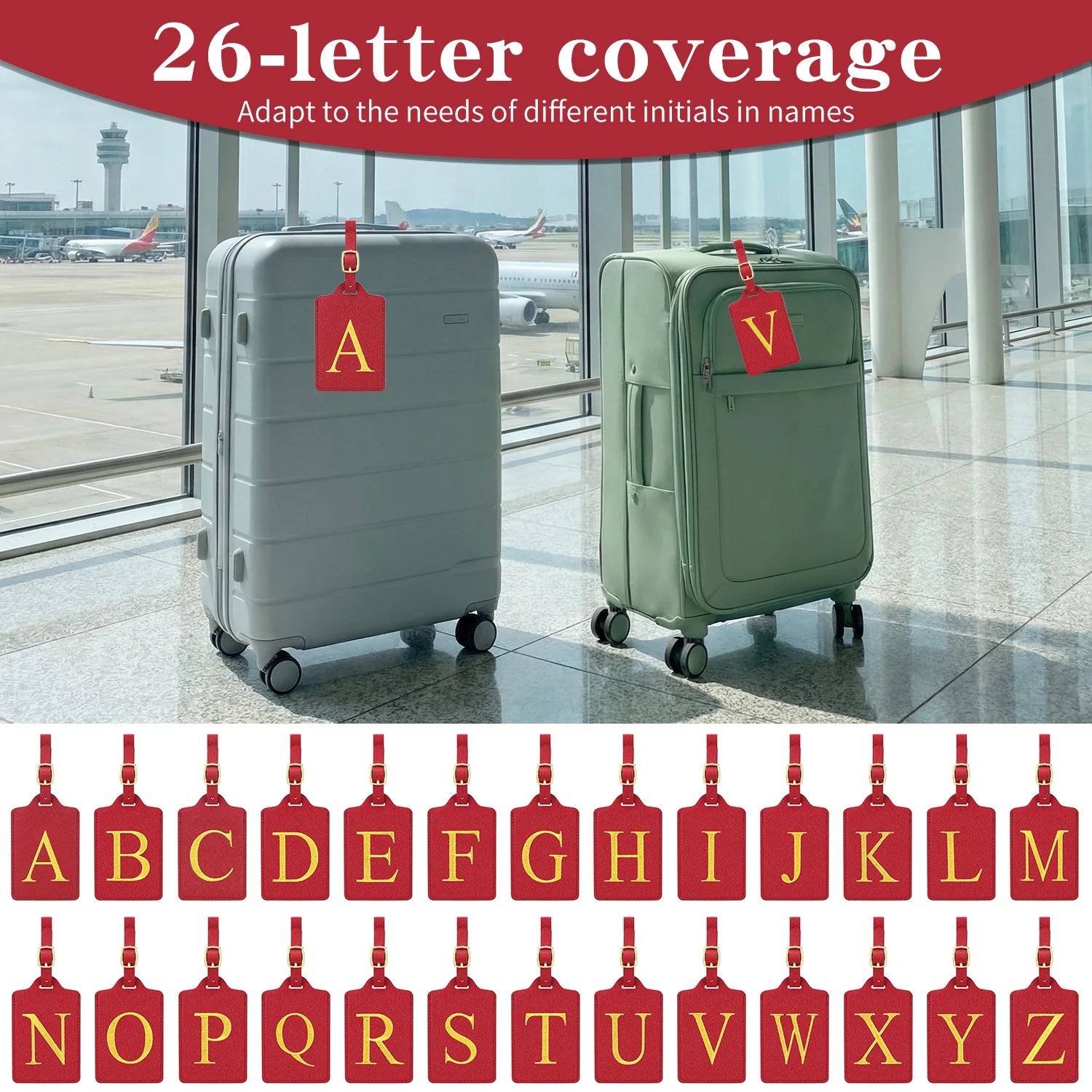 MIYIN 26 letters Luggage Tags for Suitcases PU Leather Privacy Protection Bag Tags Travel Accessories Essential, Energetic Red
