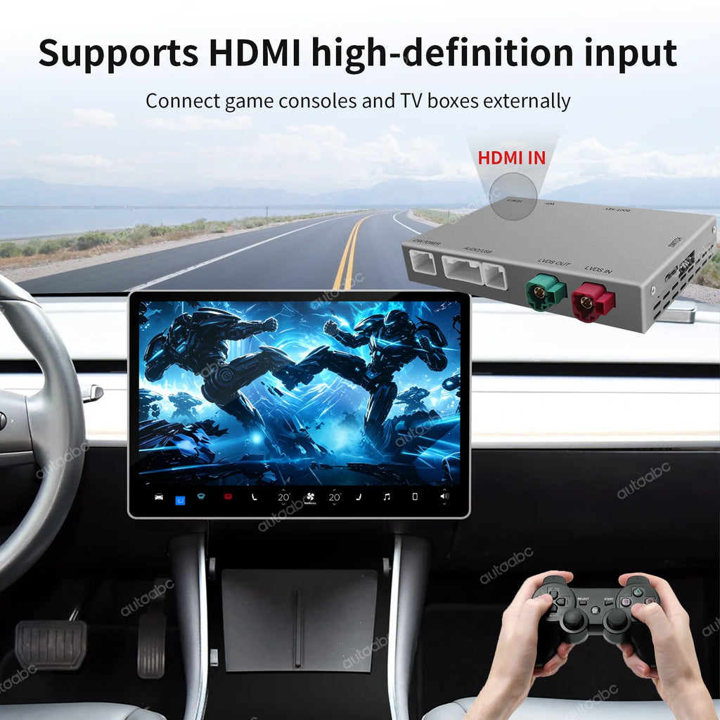 AUTOABC Wireless CarPlay Android Auto for Tesla Model 3 Model Y 2019-2024 Support for Aftermarket Cameras