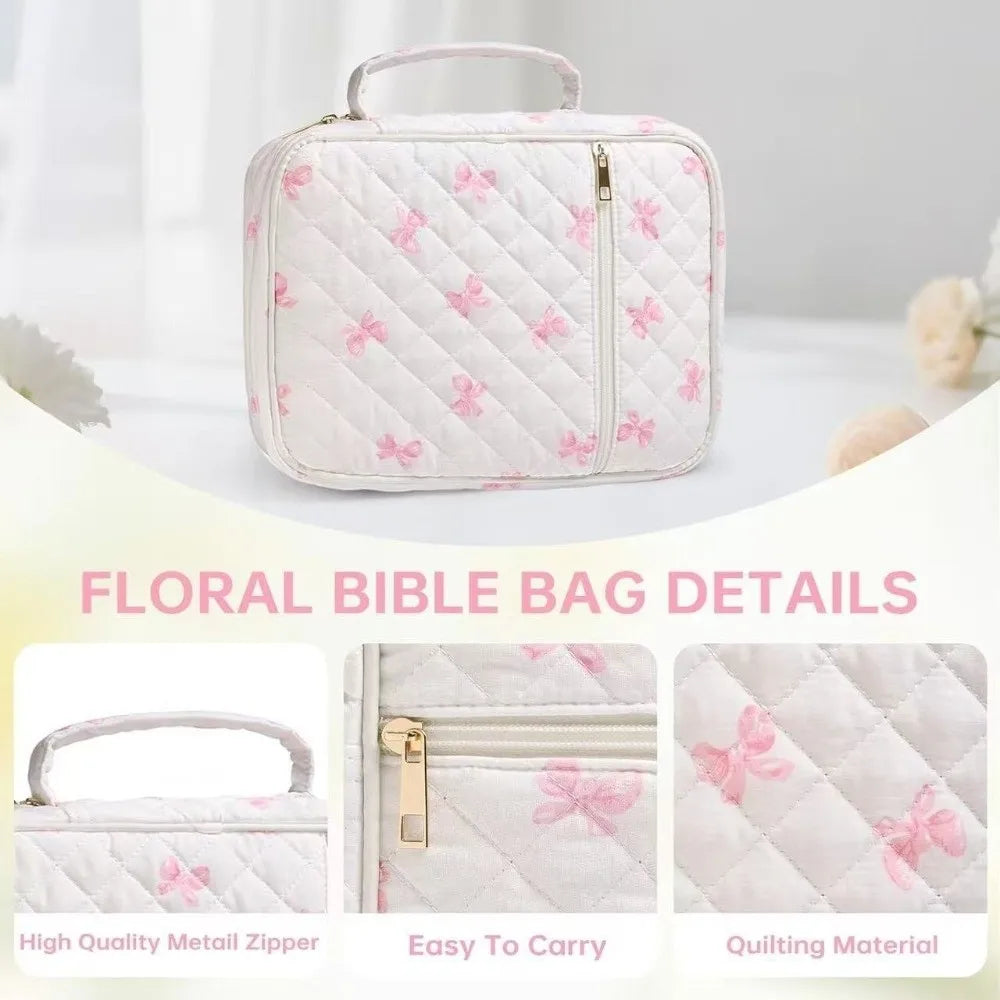 New Floral Design Bible Cover Case Zipper Pocket Handle Storage Bags Bible Cover Bag Prayer