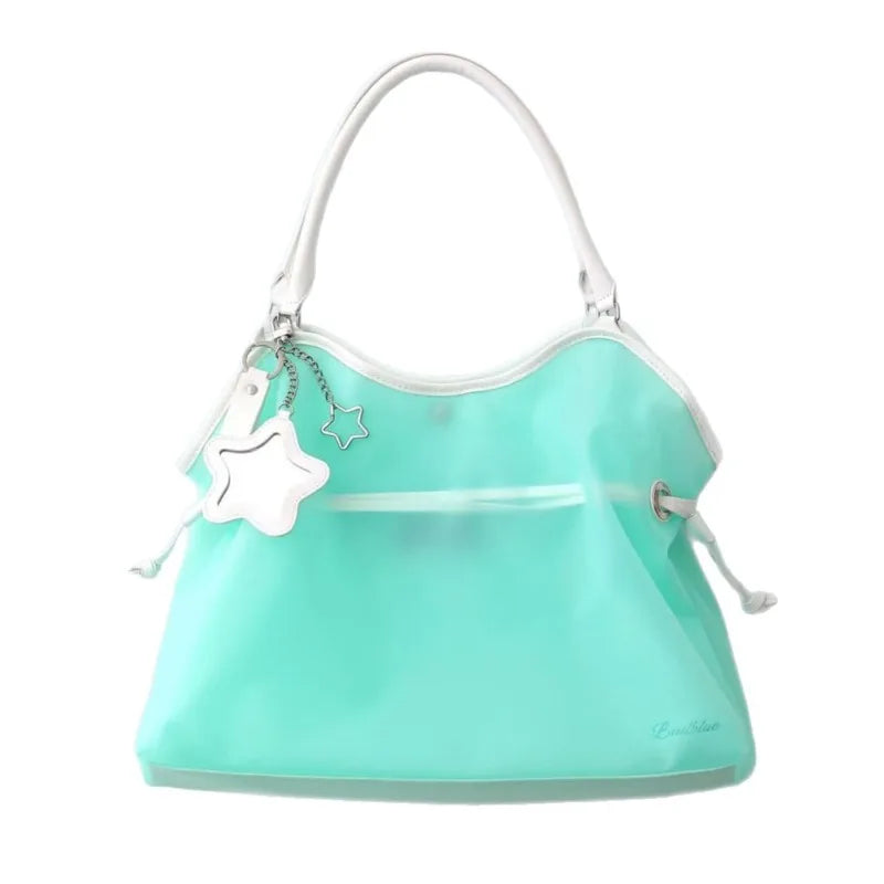 2026 Summer New Korean Style Y2K Jelly Tote Bag Large Capacity Transparent Drawstring Single Shoulder Bag For Commute