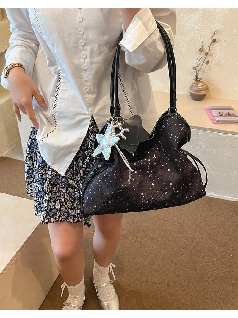 Women Star Pattern Shoulder Tote Bag Large Capacity Casual Hobo Handbag for Daily Work Travel Weekend Use