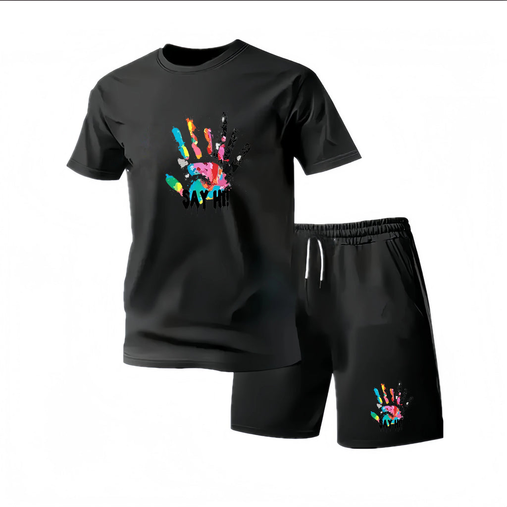 Men's Summer Fitness Sportswear Set Short-Sleeved T-Shirt & Shorts Two-Piece Breathable Quick-Drying Casual Sportswear