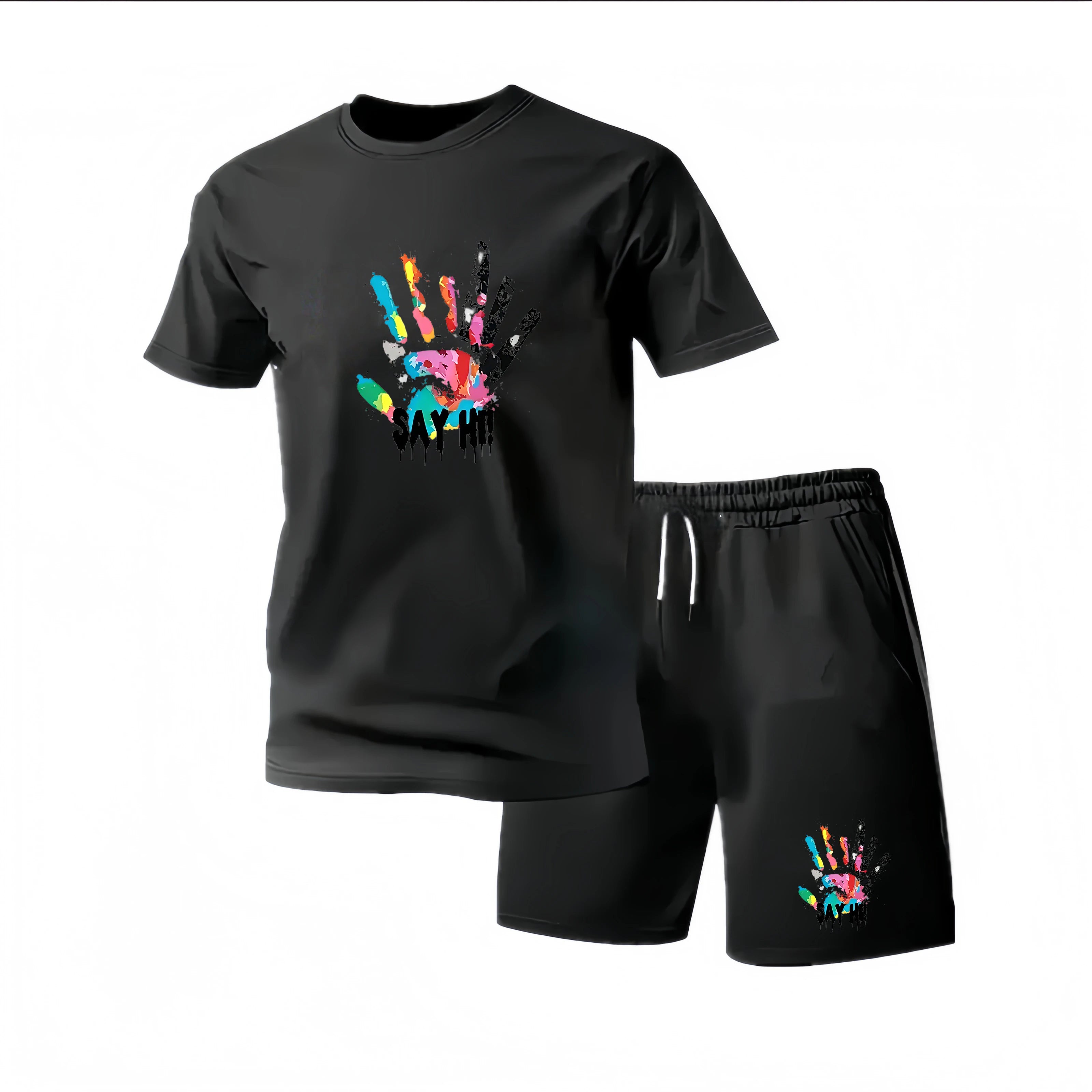 Men's Summer Fitness Sportswear Set Short-Sleeved T-Shirt & Shorts Two-Piece Breathable Quick-Drying Casual Sportswear