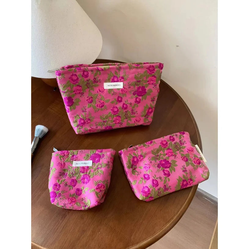 Floral Pattern Canvas Mini Bag Travel Portable Toiletry Pouch Casual Coin Purse Hand Storage Bag