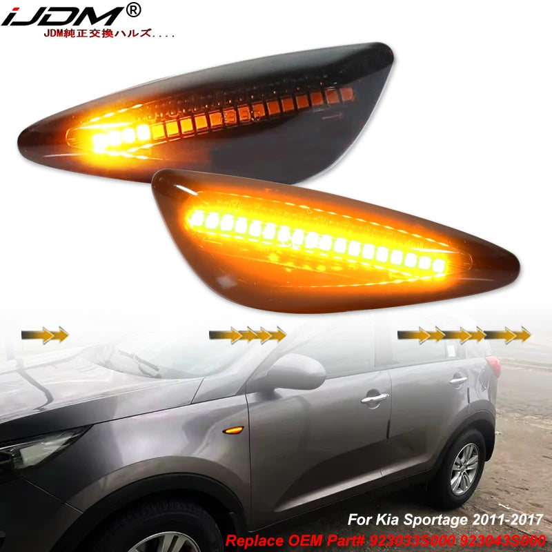 iJDM Dynamic Sequential Blink/Flow Amber LED Front Side Marker Light Assembly for Kia Sportage Turn Signal Lights 2011-2017 12V