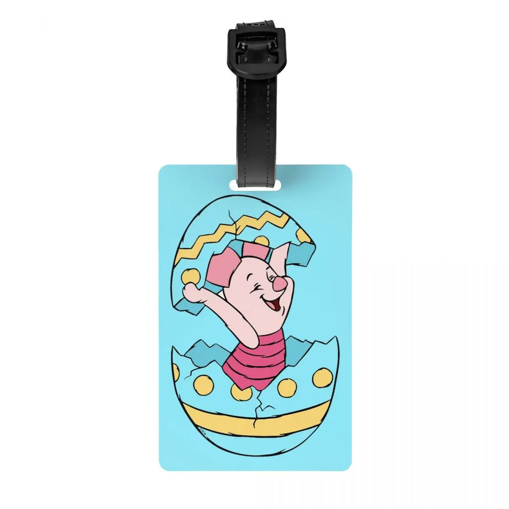 Custom Happy P-Piglets Anime Big Movie Luggage Tag With Name Card Privacy Cover ID Label for Travel Bag Suitcase