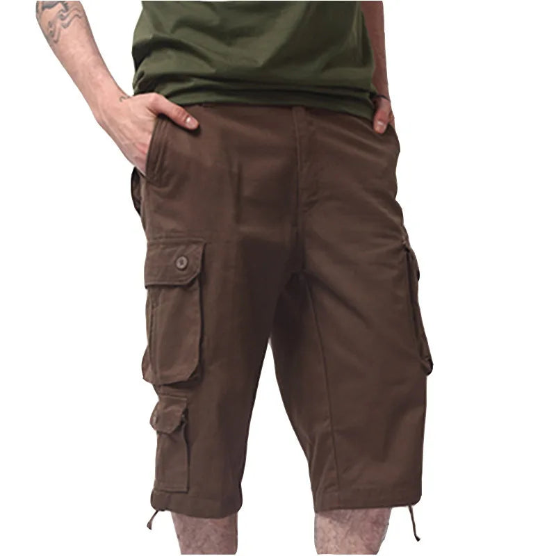 New Men's Seven Division of Labor Pants Trend Loose Large Size Cotton Five Points Shorts Men Multi Pocket 7 Points Pants