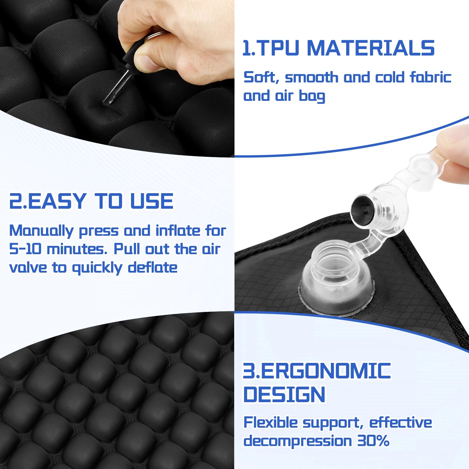 Air Bags Travel Cushion High Rebound Pressur 3D Air Cell Seat Cushion Lightweight Breathable for Car Office Chair Home