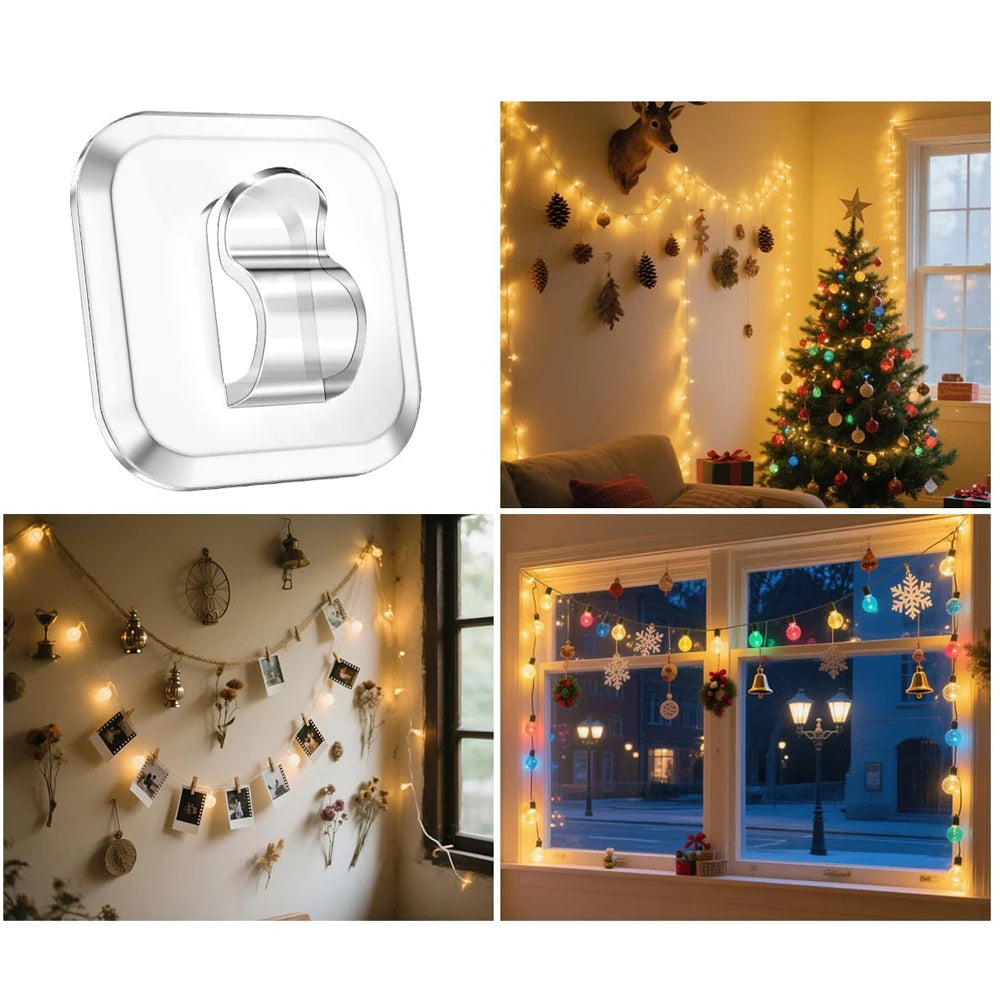 Self Adhesive Cable Fixing Hook, Wall Hooks for Hanging String Light, Transparent Cable Hooks Organizer, Light Strip Rope Wire H