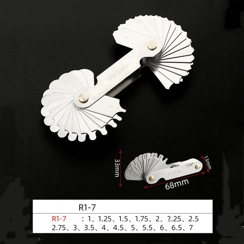Measuring Tool for Radius Gauge 0.3-7mm High-Precision R-Gauge R7.5-15mm/R15.5-25mm/R25-50mm Arc Radius Measuring Tool Arc Ruler