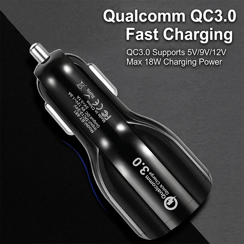 Smart Dual USB Car Charger QC 3.0 3.1A Fast Charging Adapter For iPhone For Samsung And Tablet Universal Car Power Android Phone
