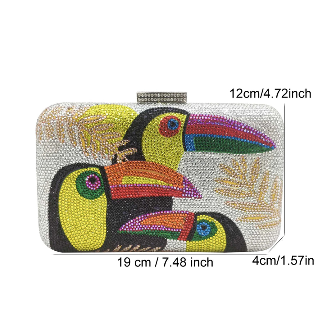 Novelty Toucan Bird Women Crystal Evening Bags Rhinestones Box Minaudiere Clutch Party Cocktail Handbag Diamond Chain Purse