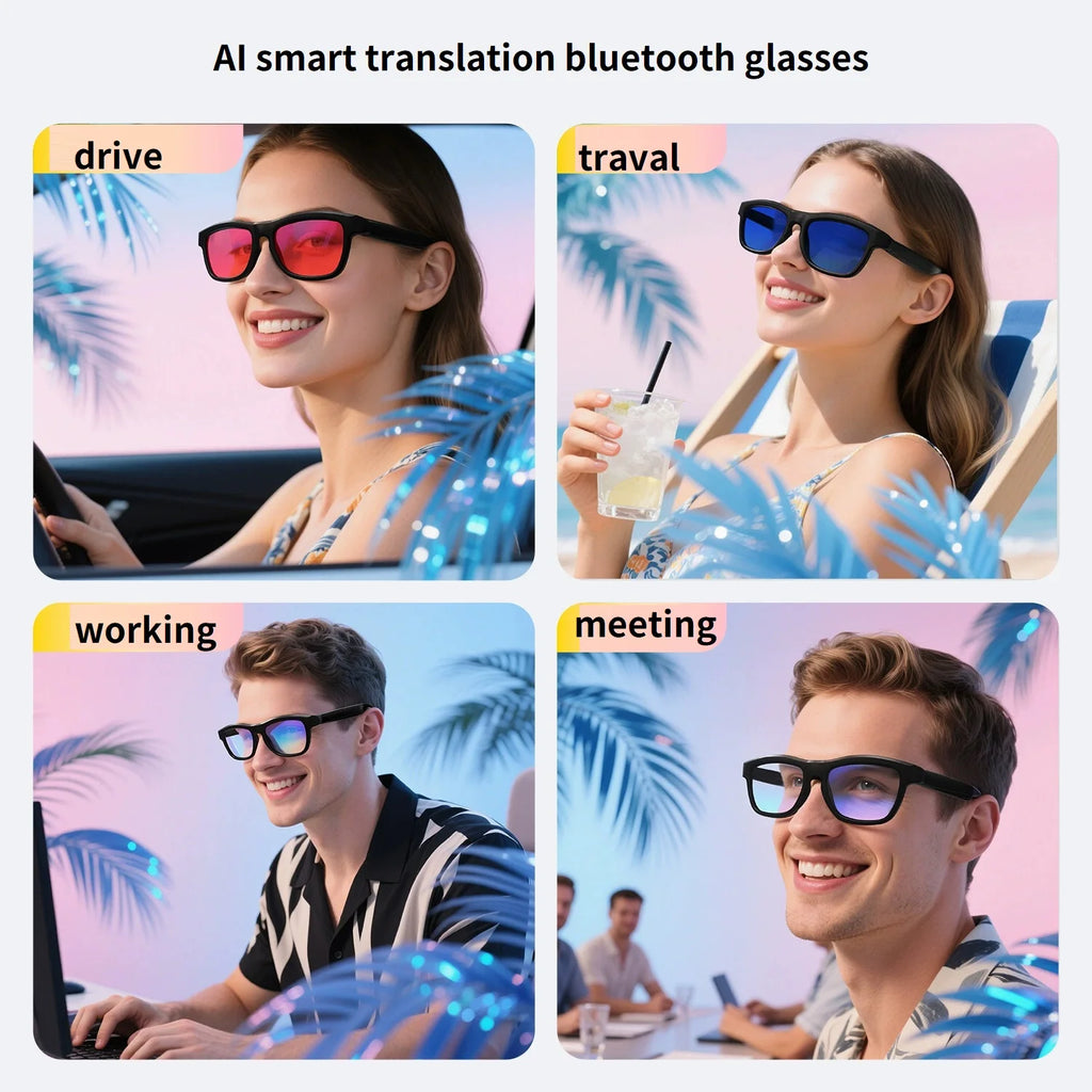 GV90 AI Translation Smart Glasses for Men Women Slide Color-Changing Lenses Answer/Reject Call Fashion Sunglasses