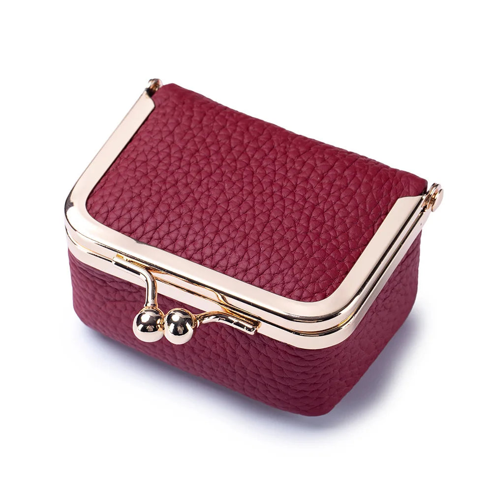 Mini Leather Coin Purse – with Gold Clasp, Small Jewelry and Earphone Pouch for Women, Cute Colorful Wallet for Daily Use