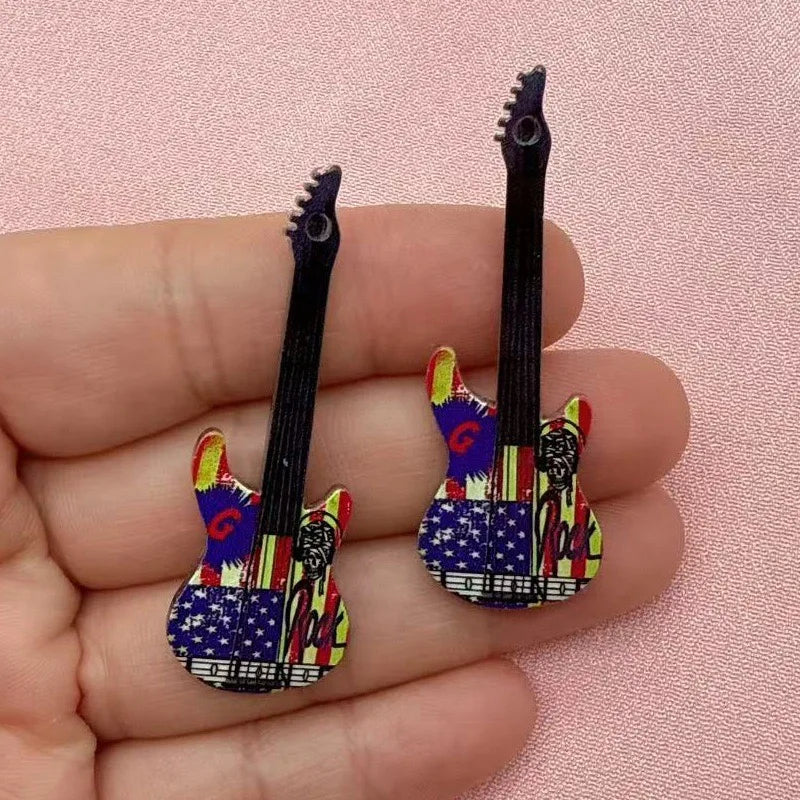 12pcs 16 color printed skeleton guitar acrylic DIY keychain earrings bag handicrafts accessories