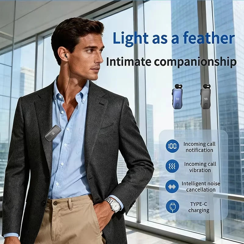 X200-NEW Lavalier Business Headphone Bluetooth 5.3 Talk/Music/exercise Time 20 Hours,LED Digital Display Wireless Earphones