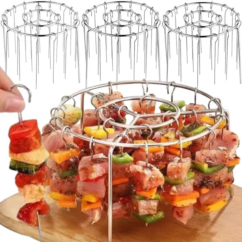 Stainless Steel Roasting Rack Air Fryer Special Grill BBQ Hanging Skewers Rack Reusable Baking Stick Needle Kebab Cooking Tools