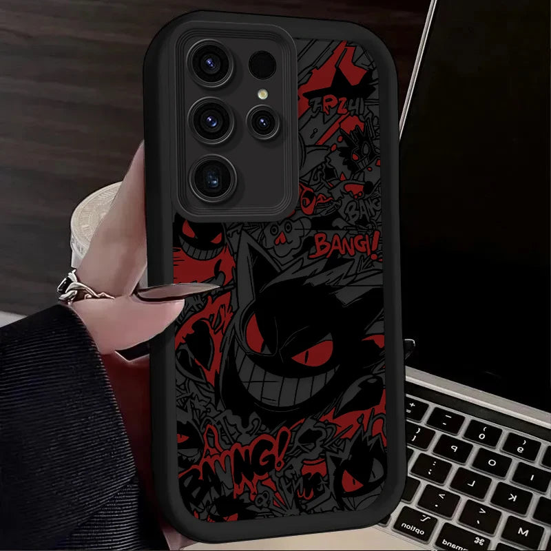P-Pokemon Gengar Graffiti Phone Case for Samsung Galaxy S24 S25 S23 Ultra S22 S21 Plus FE A36 A56 A26 A16 A06 A15 A25 A35 A55 5G
