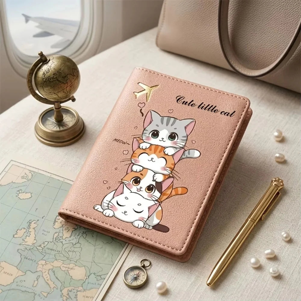 Personalized Cat Pattern Passport Cover, Synthetic Leather Travel Accessory for Men, Women & Students