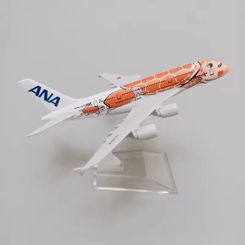 Alloy Aircraft Japan ANA Airlines A380 Model Orange/Green/Blue Sea Turtle 1/400 Scale 16CM Miniature Airplane With Plane Stand