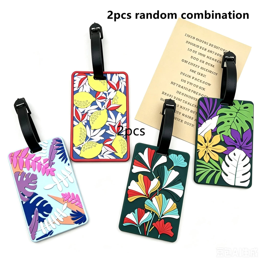 1/2/4Pcs Tropical Plant Silicone Luggage Tag Creative Lemon Leaf Travel Baggage Name Id Label Card Anti-Lost Suitcase Identifier