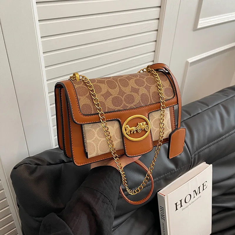 Luxury Retro Women's Messenger Shoulder Bag Trendy Minimalist Square Handbag with Chain High-End Crossbody Portable Box Design