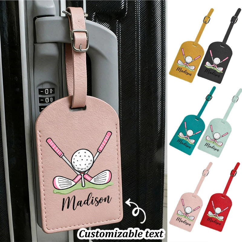 Custom Golf Luggage Tag Synthetic Leather Name ID Label with Privacy Flap Sporty Style Perfect for Suitcases Backpacks Gym Bags