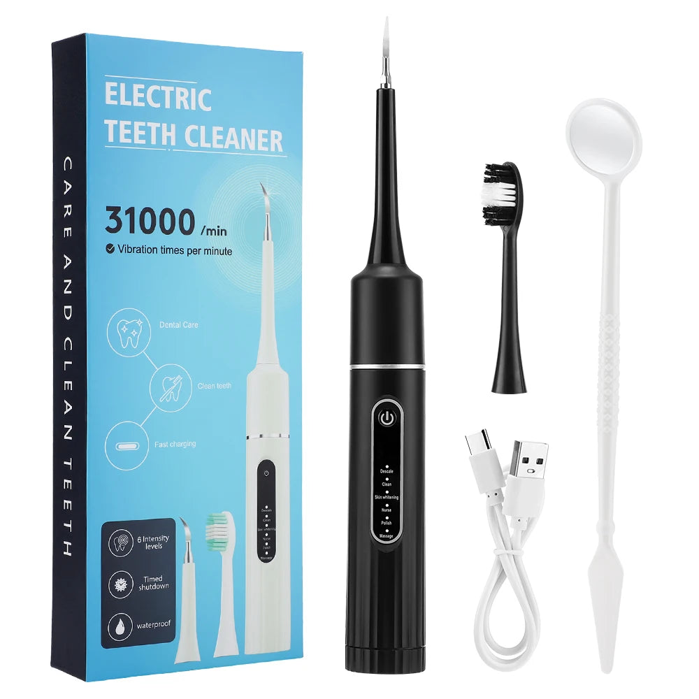 Electric Tooth Cleaner Waterproof Toothbrush Sonic Vibration Dental Scaler Plaque Calculus Tartar Remover With 5pcs Brush Heads