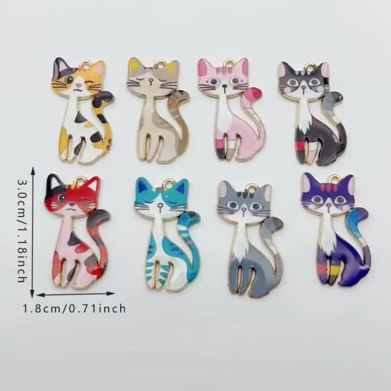 10pcs Cute Alloy Printed Cat Pendant Accessories DIY Keychain Pendant Accessories