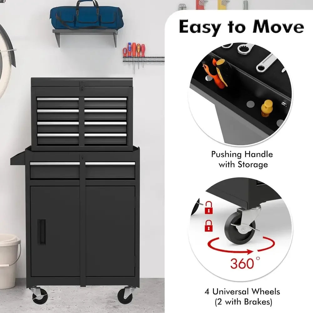 5 Drawer Rolling Tool Cabinet with Detachable Top, Lockable, Metal Storage Cart for Workshop