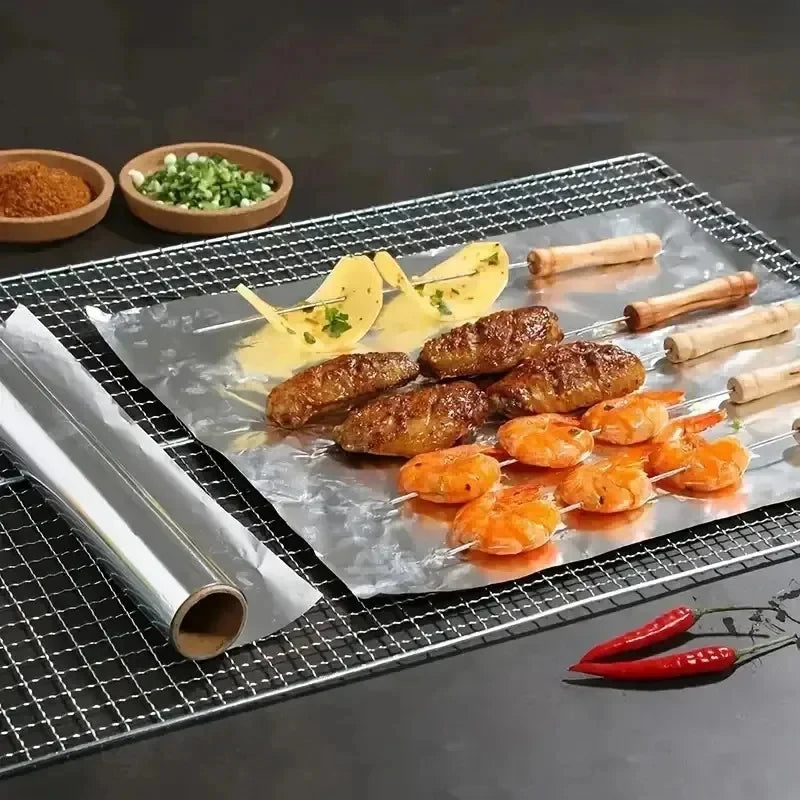Disposable Aluminum Foil, Non-Stick BBQ Wrapping Paper, Oven Safe Kitchen Oil-Proof Tool for Baking and Grilling,Various Lengths