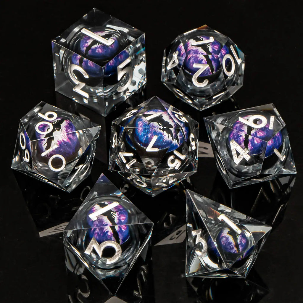 7pcs Dragon Eye D&D Dice Set DND, Sharp Edge Resin Liquid Core Dungeon and Dragon Dice, Role Playing Dice D20 D12 D10 D8 D6 D4