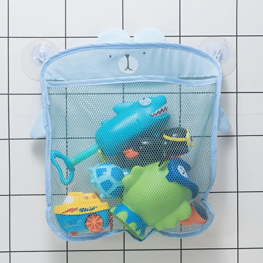 QWZ New Cartoon Duck Baby Bathroom Mesh Bag Sucker Design For Bath Toys Kids Animal Shapes Cloth Sand Toys Storage Net Bag