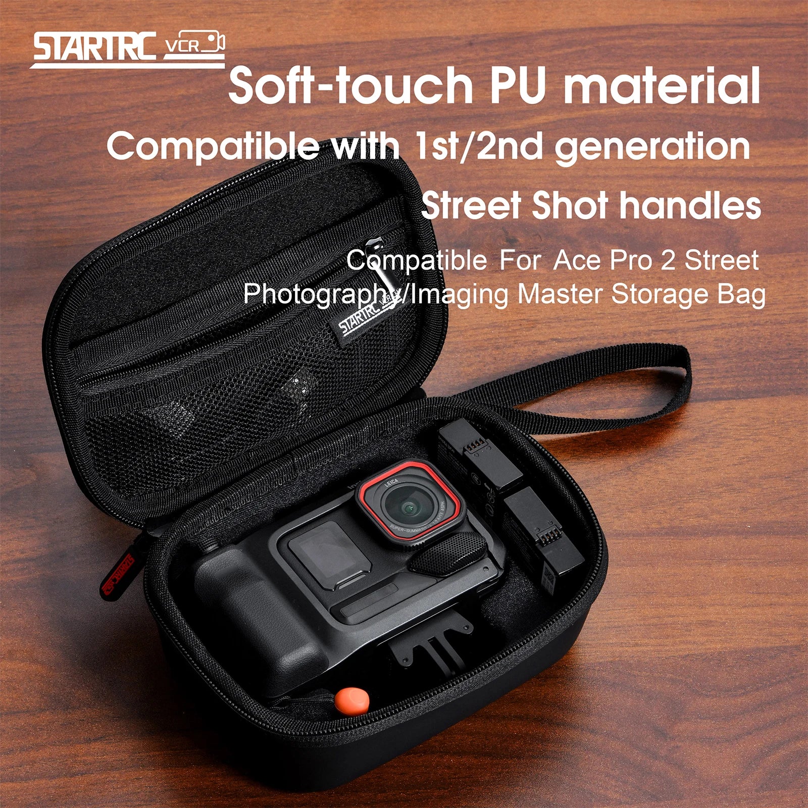 PU Carrying Case Shockproof Hard Shell Travel Storage Bag with Wrist Strap for Insta360 Ace Pro 2 Action Camera & Accessories