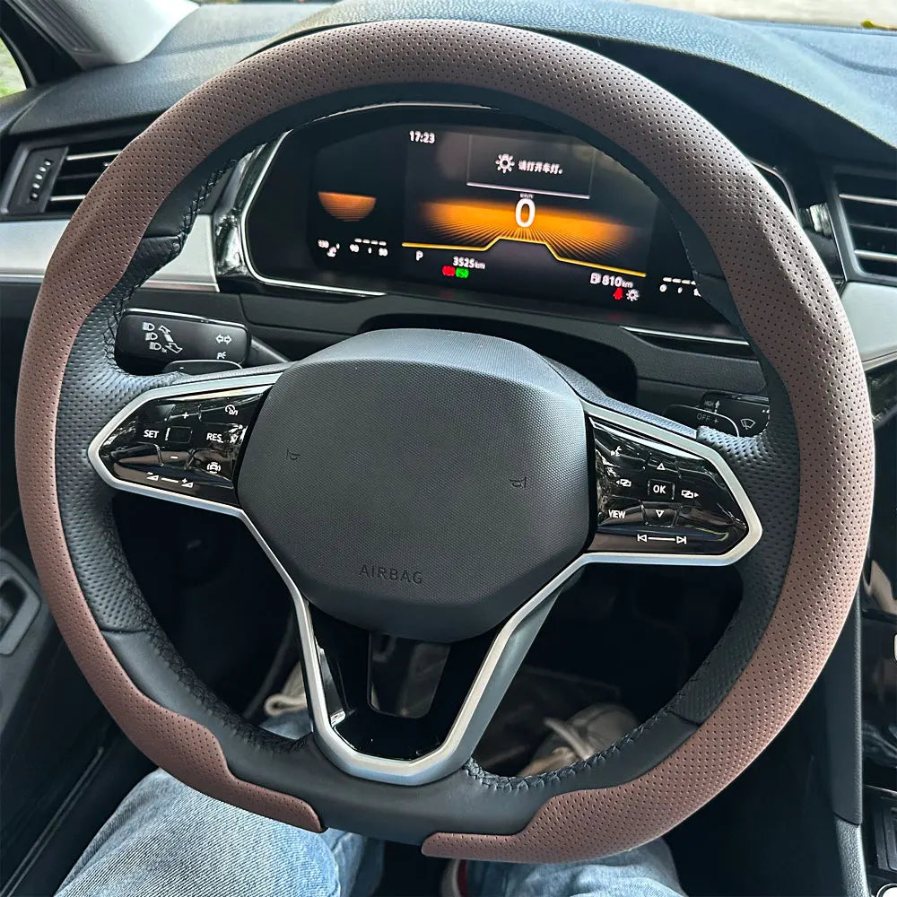 Steering Size 36-38cm Universal Non-slip Round Breathable Leather Car Steering Wheel Cover Protector Suitable Auto Accessories