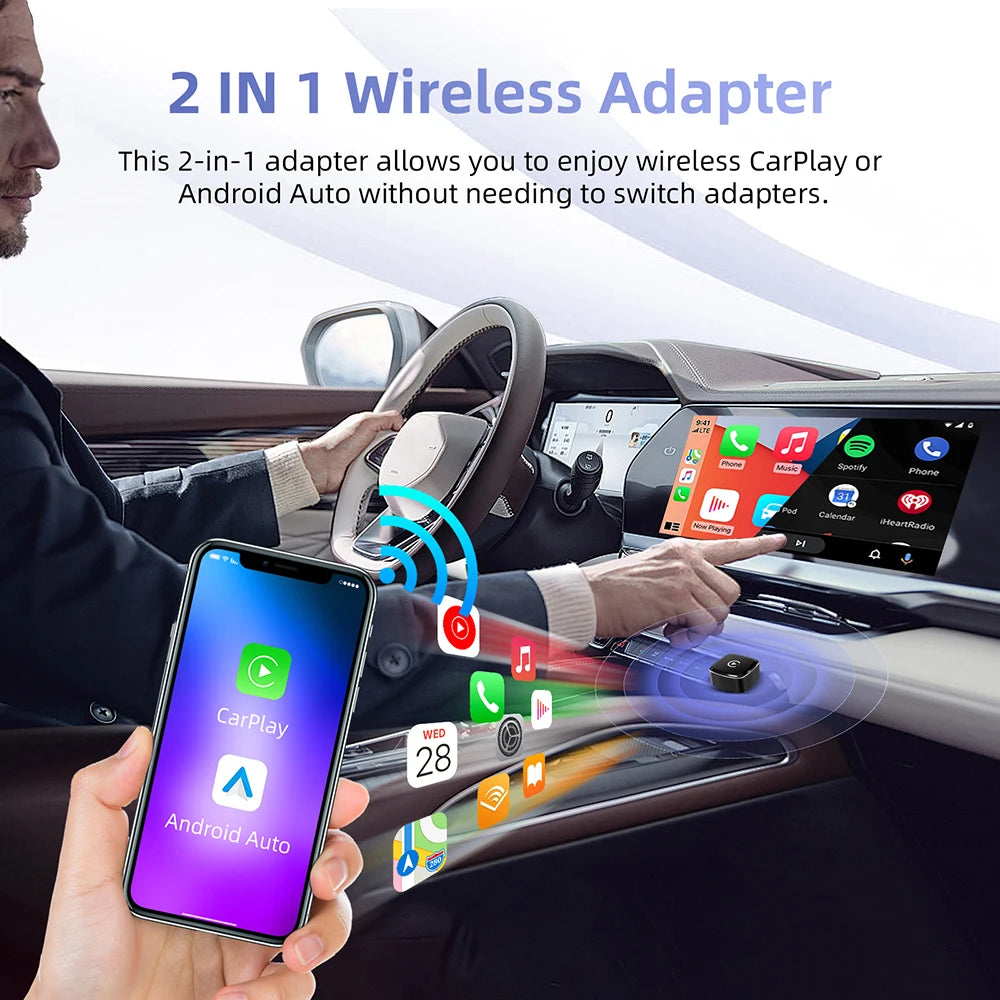 2026 2 in 1 Wireless CarPlay Adapter&Android Auto Wireless Adapter, 5Ghz WiFi USB Plug Play Dongle CarPlay Wireless