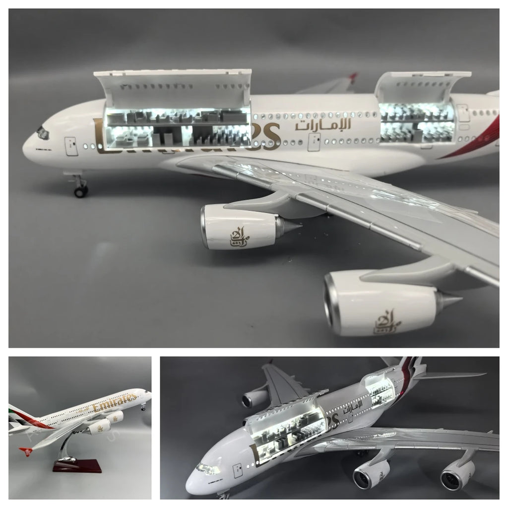 For Emirates Airlines A380 Scale Aircraft 1/160 New Plane Model Resin with Landing Gear Wheels Light Collections Displays Gift