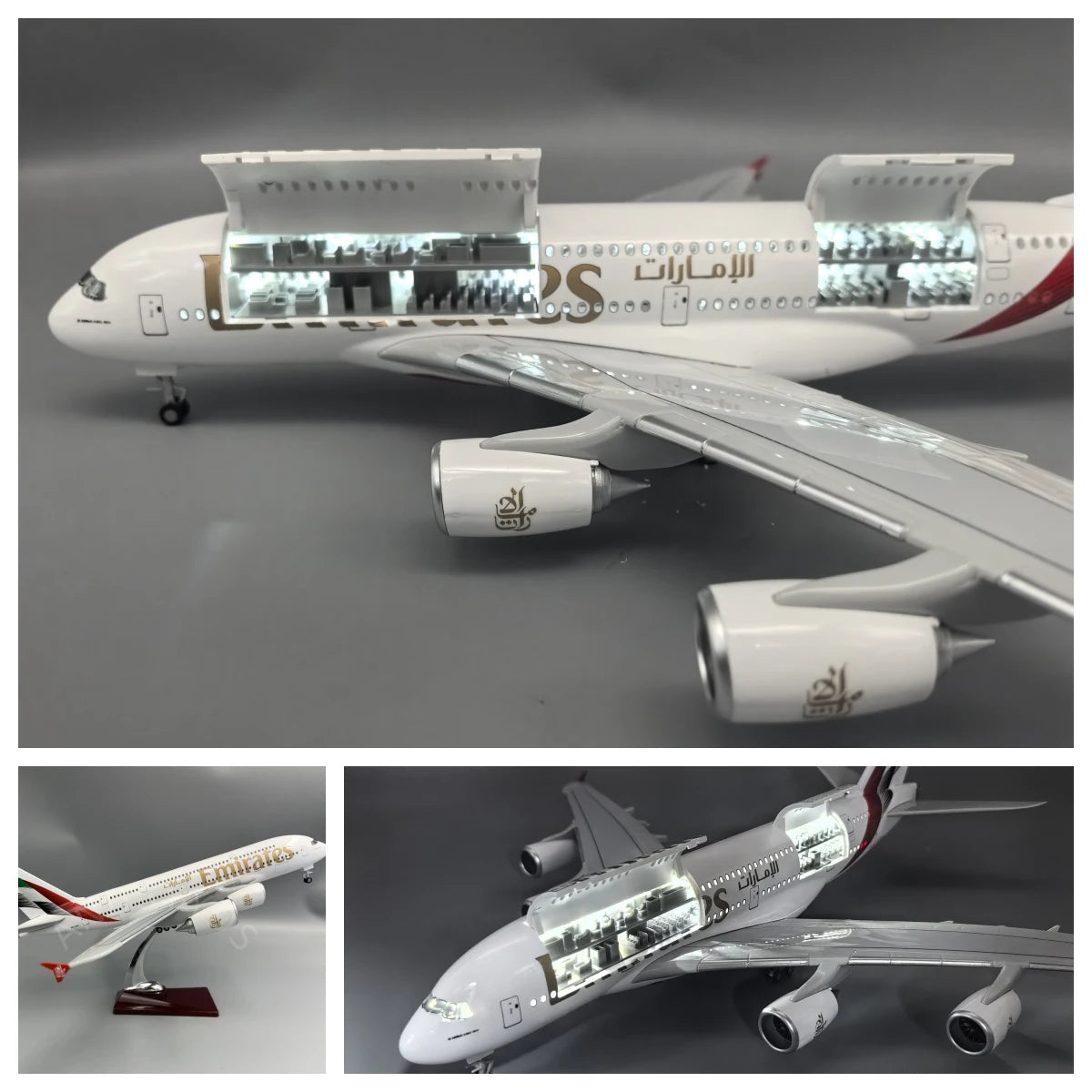 For Emirates Airlines A380 Scale Aircraft 1/160 New Plane Model Resin with Landing Gear Wheels Light Collections Displays Gift