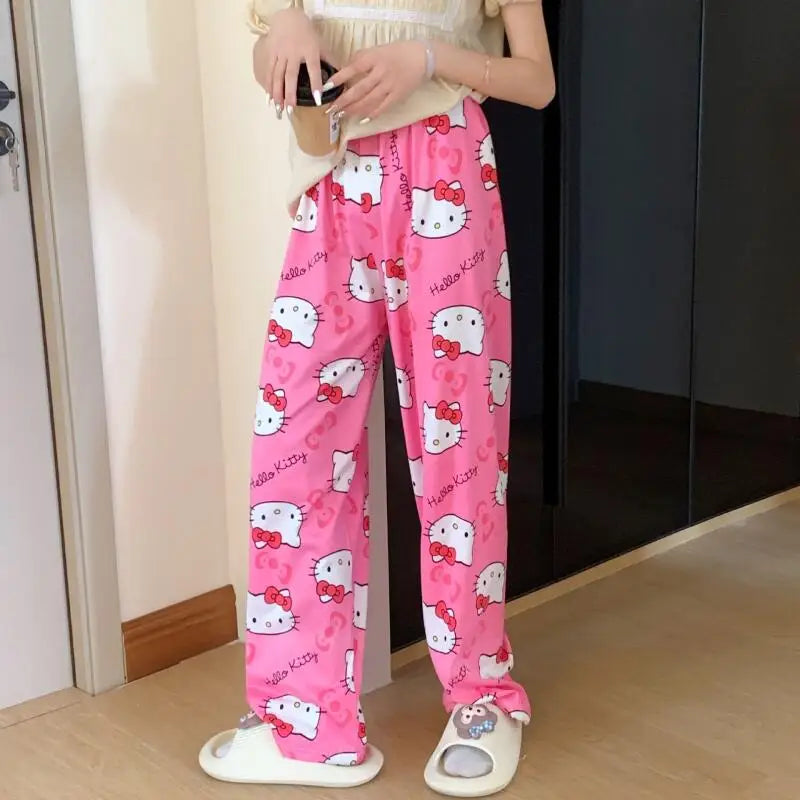 Spring Autumn Thin Hello Kitty Printed Women's Pajama Pants Summer Popular Loose Casual Pants Cartoon Home Casual Walking Pants