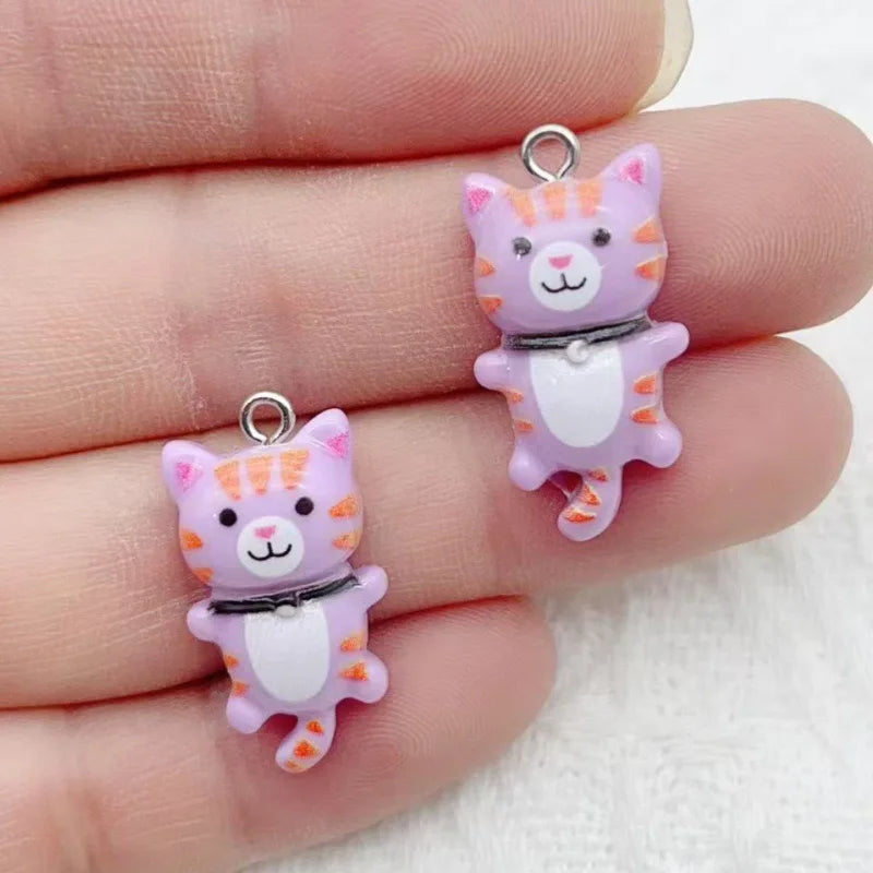 12pcs Cute Mini Cat Resin Pendant DIY Handmade Earrings Necklace Keychain Accessories