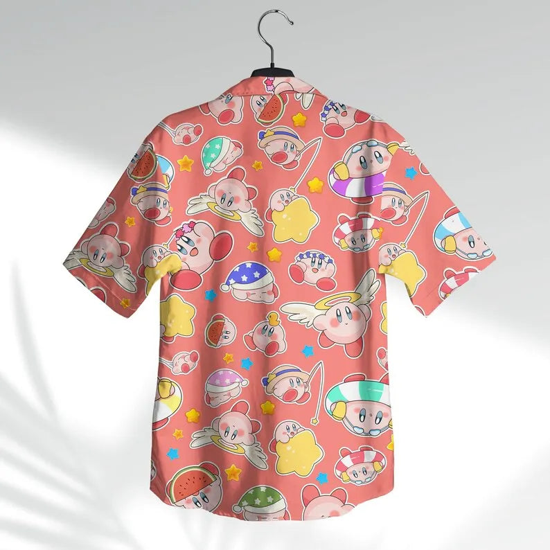 Summer Hot Selling Pink Ball Men Women Hawaiian Shirt Beach Shorts Two-piece Set Cute Home Anime Pajamas T-shirt Shorts Set Gift