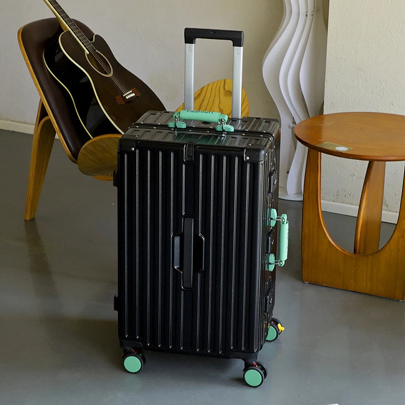 20-28 Color-Block Large Capacity Travel Suitcase with Thickened Aluminum Frame, PC Luggage with Brake Wheels Student Cabin Bag